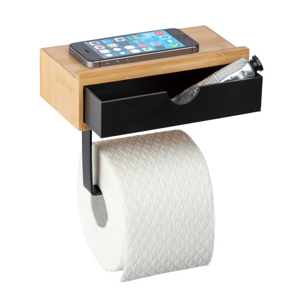 Porta carta igienica nero con rivestimento in bambù Bambusa - Wenko-image-2