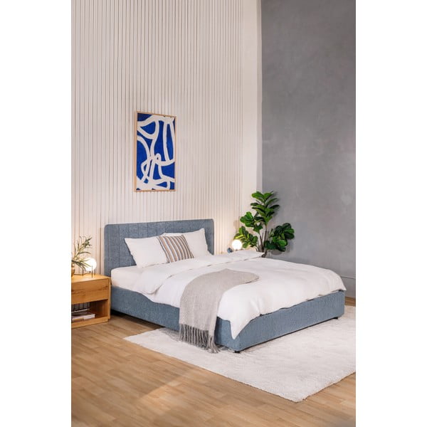 Letto matrimoniale imbottito blu con contenitore con rete inclusa 160x200 cm Myra Slim Line – Bonami Selection-image-1
