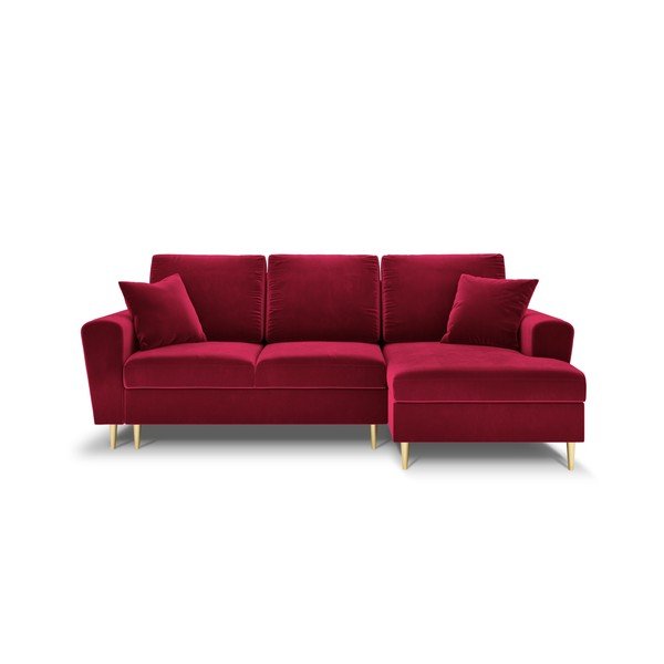 Divano angolare rosso allungabile e con contenitore (con penisola a destra/con chaise lounge) con rivestimento in velluto Kyoto – Cosmopolitan Design
