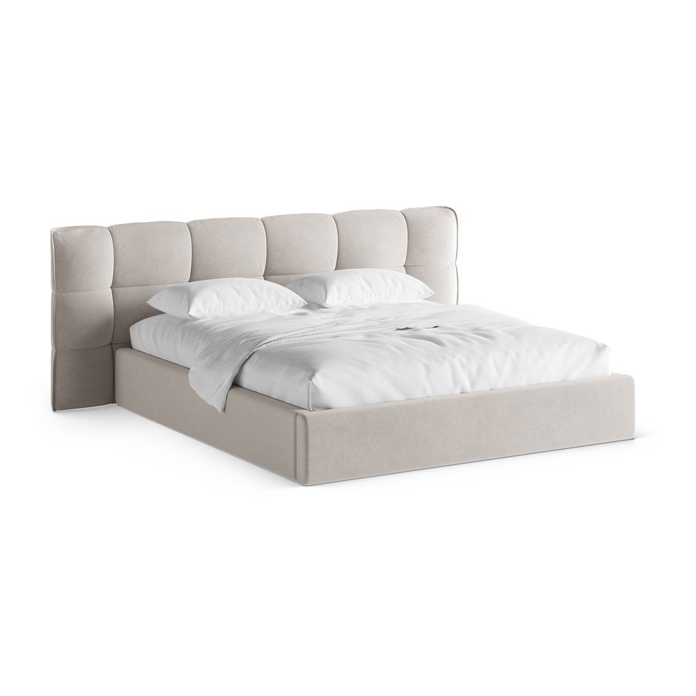 Letto matrimoniale imbottito beige con contenitore con rete inclusa 200x200 cm Eric – Micadoni  | Letti matrimoniali