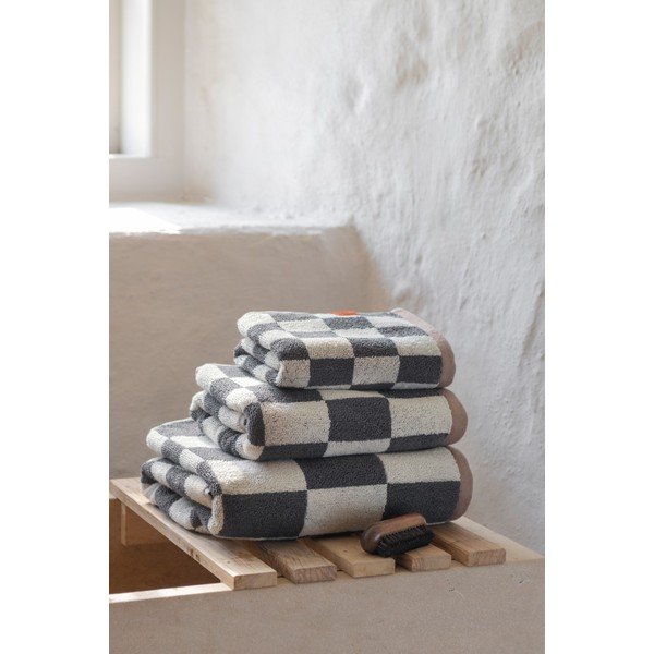 Asciugamano tipo terry color antracite/beige in cotone organico 70x133 cm Retro – Mette Ditmer Denmark-image-2