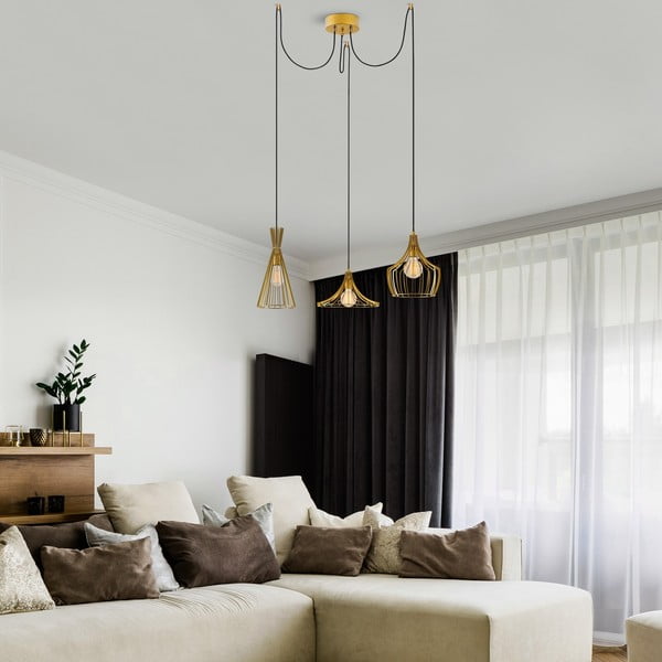 Lampadario dorato con paralume in metallo Mezopotamya – Opviq lights-image-1