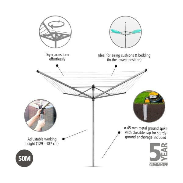 Stendino da giardino argentato 50 m Lift-O-Matic – Brabantia-image-4
