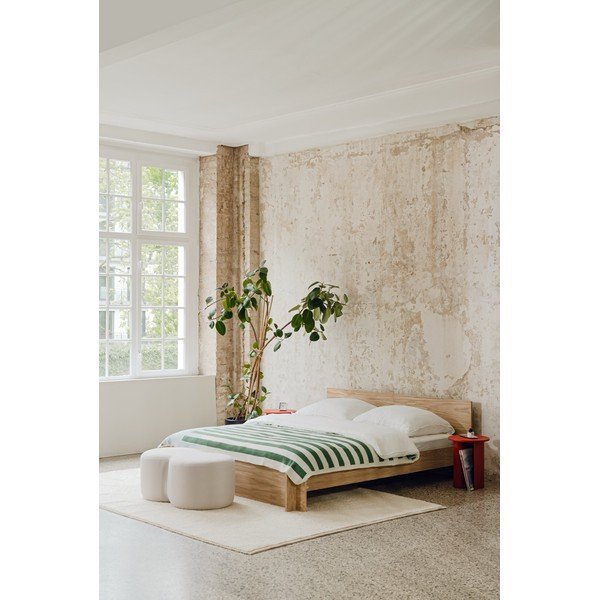 Letto matrimoniale di colore naturale con effetto rovere in truciolato/in compensato con rete inclusa 180x200 cm Valt – noo.ma-image-3
