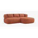 Divano angolare color terracotta (con penisola a destra/con chaise lounge) con rivestimento in bouclé Jenny – Micadoni 