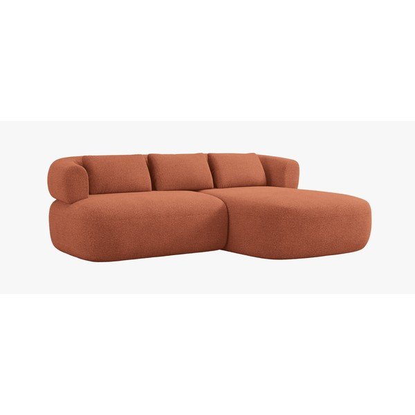 Divano angolare color terracotta (con penisola a destra/con chaise lounge) con rivestimento in bouclé Jenny – Micadoni 