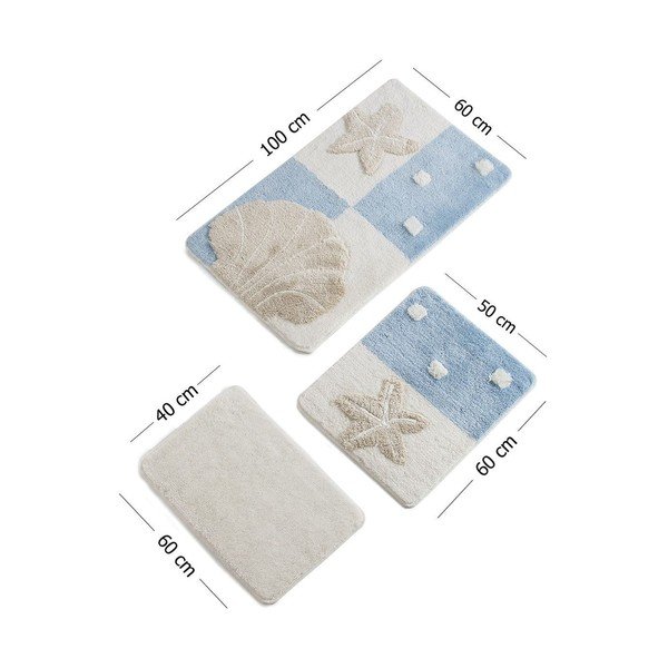 Set di 3 tappeti da bagno blu e beige Leonard - Foutastic-image-4