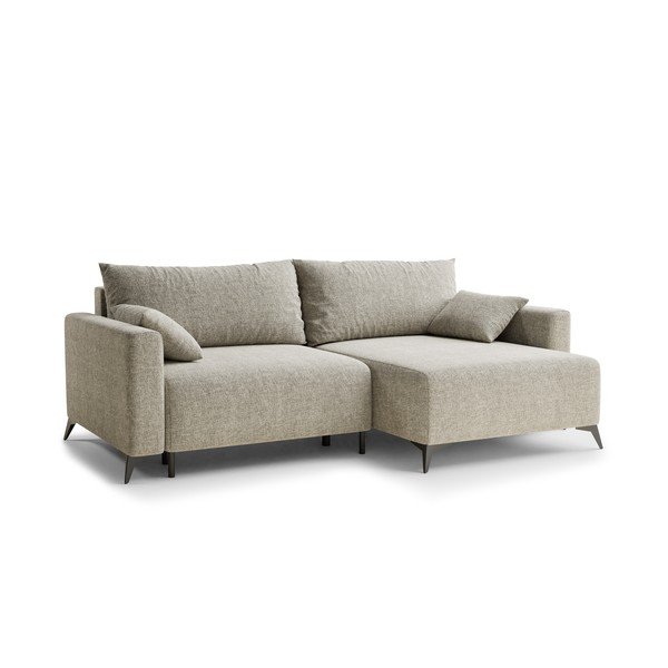 Divano angolare beige allungabile/con contenitore (con penisola a destra/con chaise lounge) con rivestimento in ciniglia Leon – Maison de Rêve