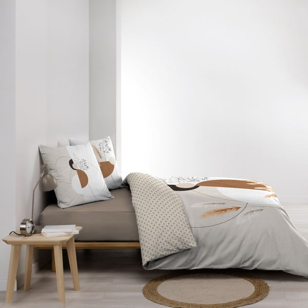 Set copripiumino e federa bianco/beige in cotone per letto matrimoniale ed esteso 240x220 cm Natacha – douceur d'intérieur-image-4