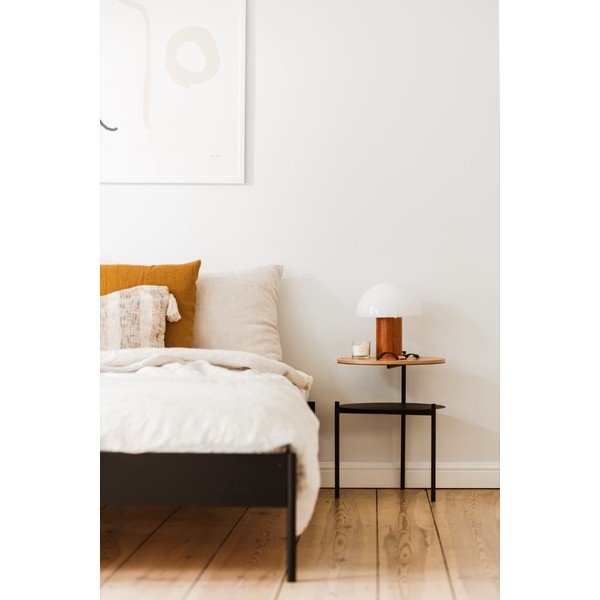 Comodino nero/di colore naturale con piano effetto rovere Tu – noo.ma-image-1