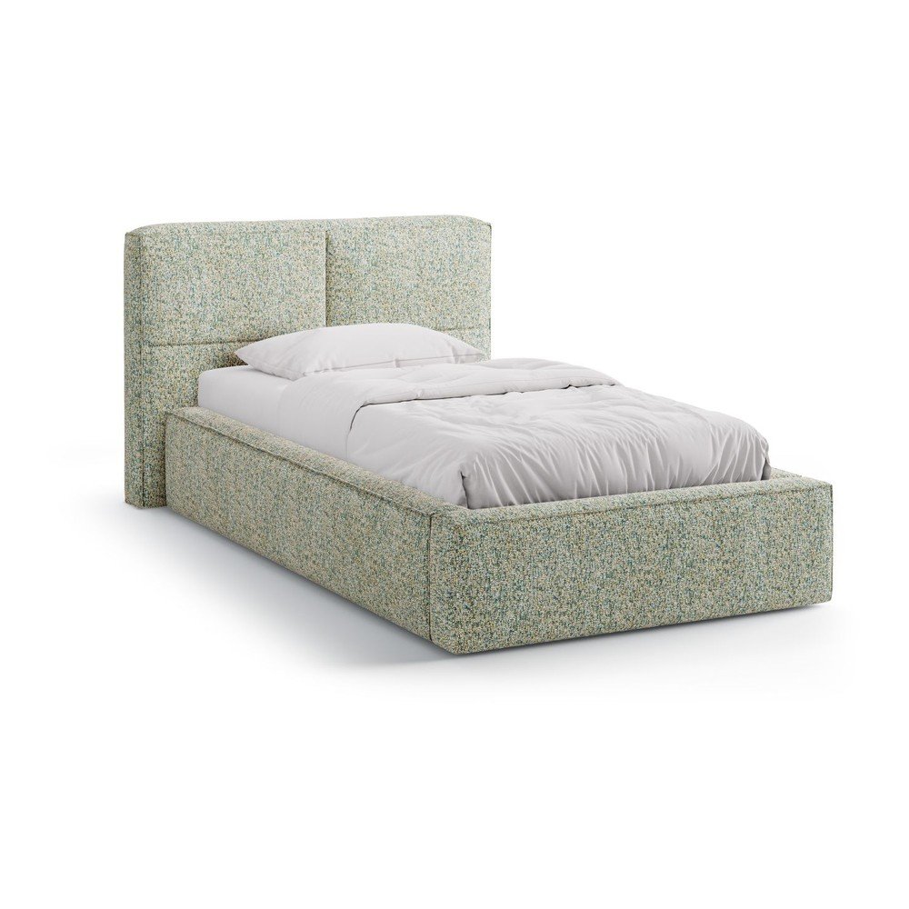 Letto singolo imbottito verde con contenitore con rete inclusa 90x200 cm Darren – Micadoni  | Letti singoli