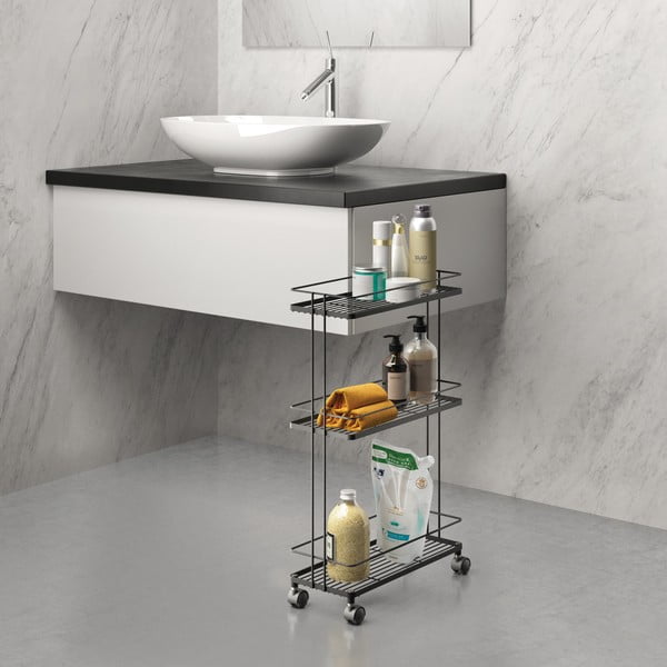 Carrello portaoggetti nero opaco in acciaio 38x62x16 cm Lava – Metaltex-image-2