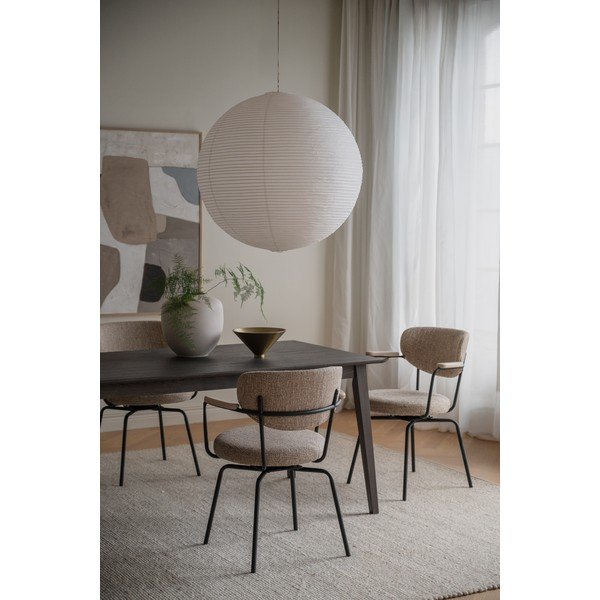 Sedia da pranzo nera/beige in metallo con braccioli Merrick – Rowico-image-2
