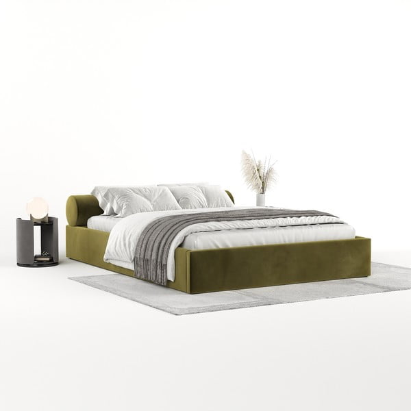 Letto matrimoniale imbottito verde scuro con contenitore e rete inclusi 160x200 cm Solvo – Maison de Rêve-image-4