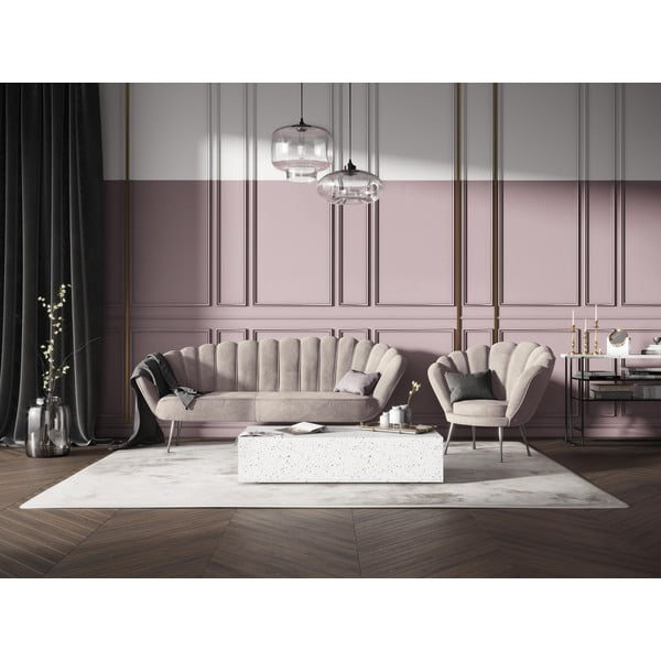 Divano asimmetrico in velluto beige, 224 cm Varenne - Interieurs 86-image-1