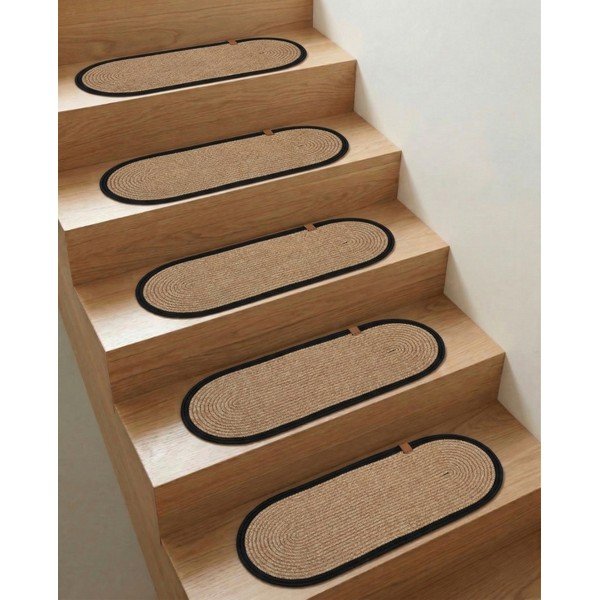 Set di tappeti per scale neri/di colore naturale 16 pz 25x65 cm Milo Frame – Vitaus-image-1