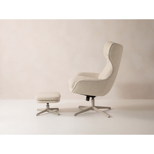 Poltrona con poggiapiedi beige girevole con rivestimento in bouclé Kenzi – Micadoni -image-4