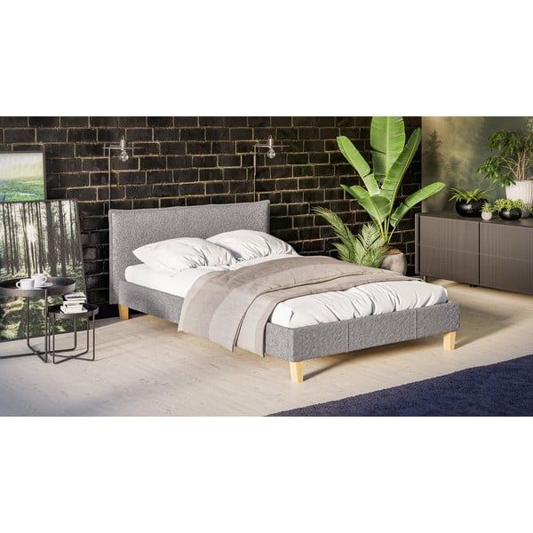 Letto matrimoniale imbottito grigio con griglia 140x200 cm Tina - Ropez-image-2