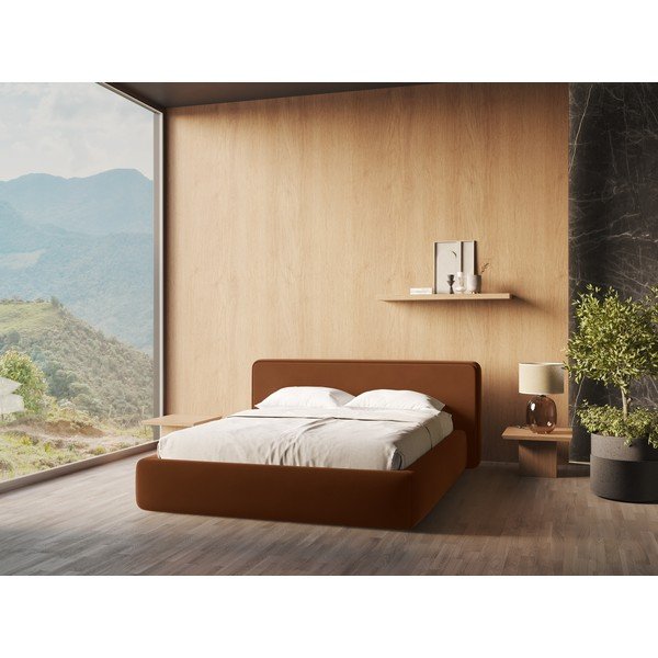 Letto matrimoniale imbottito in terracotta con vano contenitore con griglia da 160x200 cm Kiana - Makamii-image-1