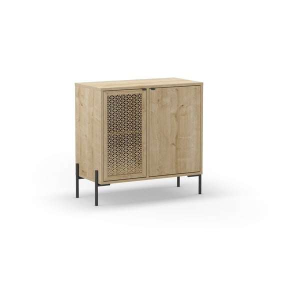 Cassettiera bassa in rovere decorato in colore naturale 80x80 cm Inca - Marckeric-image-2