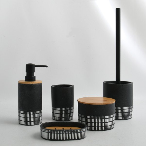 Organizer da bagno nero in poliresina per dischetti di cotone Yuma – Spirella-image-1