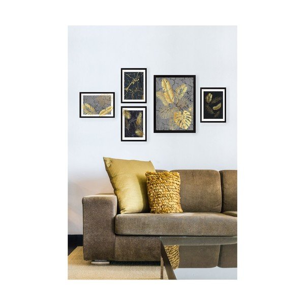 Set di 5 dipinti Golden Palm - Tablo Center