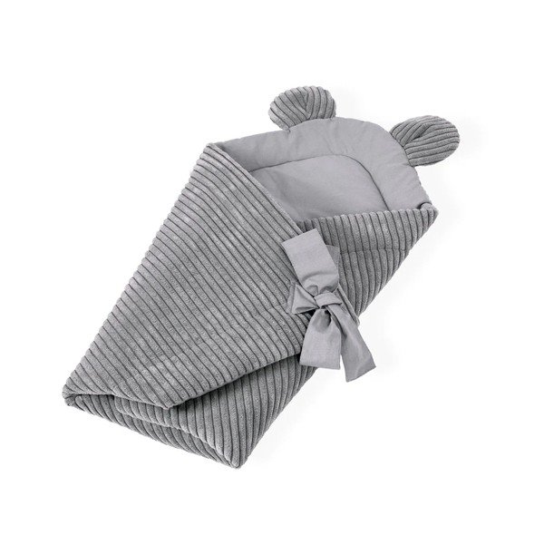 Copertina per neonati grigia in velluto a coste 35x65 cm – Meowbaby-image-1