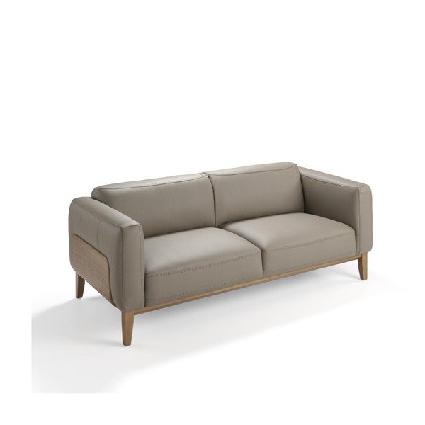 Šedá pohovka z kůže a dřeva Ángel Cerdá, 209 cm