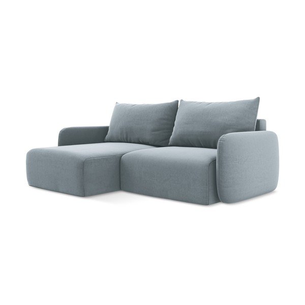 Divano angolare blu allungabile/con contenitore (con penisola a sinistra/con chaise lounge) con rivestimento in velluto Kalena – Makamii-image-2