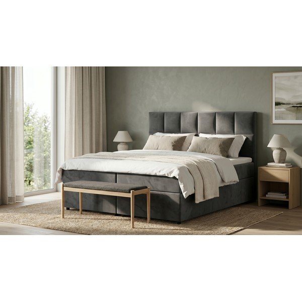 Letto matrimoniale imbottito grigio con spazio contenitivo 180x200 cm Flip - Ropez-image-1