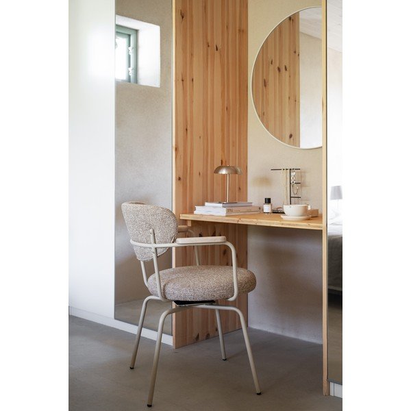 Sedia da pranzo beige/color crema in metallo con braccioli Merrick – Rowico-image-2