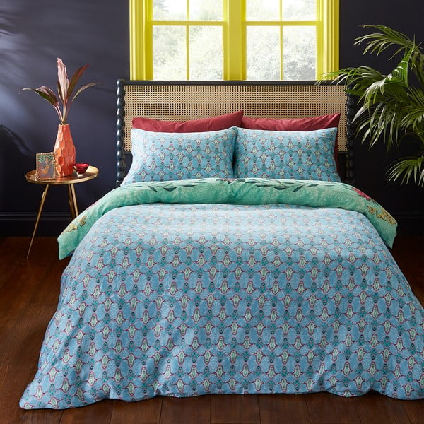 Set copripiumino e federa verde e blu in raso di cotone per letto matrimoniale e per letto esteso 230x220 cm Paradise Parrot – Matthew Williamson-image-2
