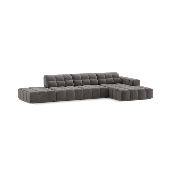 Divano angolare grigio (con penisola a destra/con chaise lounge) con rivestimento in velluto Chicago – Cosmopolitan Design-image-1
