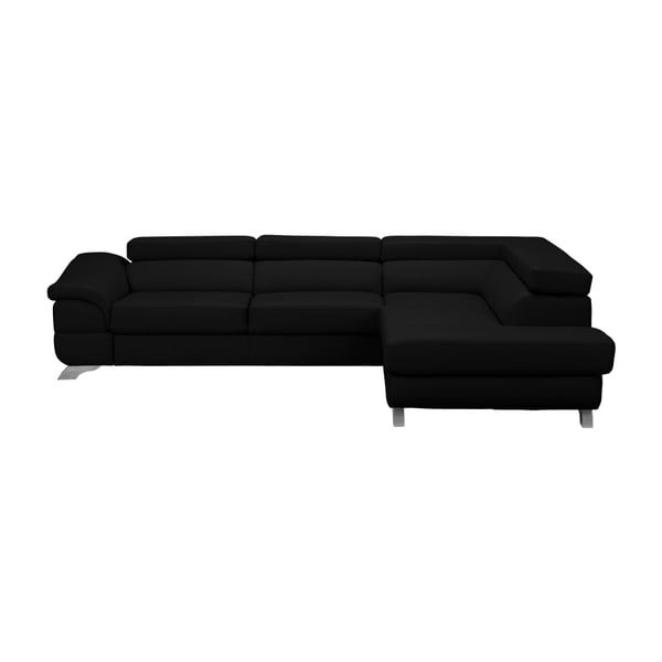 Divano letto angolare in pelle nera con contenitore Gamma, angolo destro - Windsor & Co Sofas