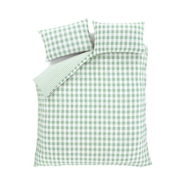 Set copripiumino e federa verde in crêpe per letto matrimoniale e per letto esteso 230x220 cm Seersucker Gingham Check – Catherine Lansfield