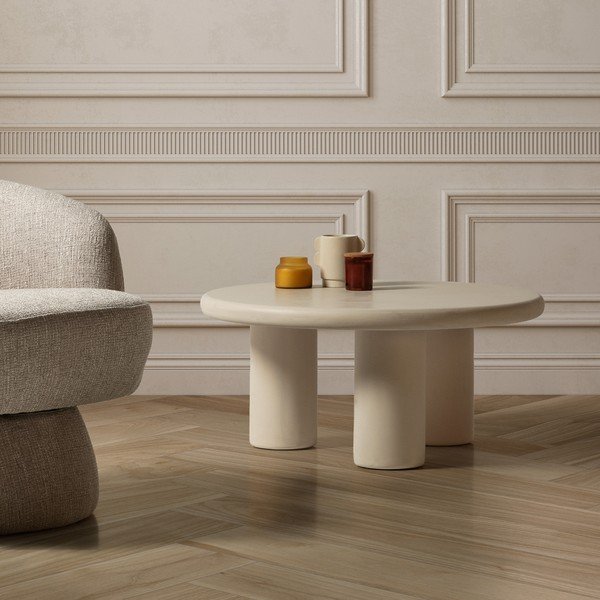 Tavolino da salotto rotondo color crema con effetto pietra ø 80 cm Iriel – MOME-image-1