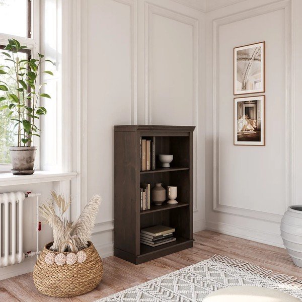 Libreria marrone scuro in pino massiccio 74x118x35 cm Anita – Støraa-image-1