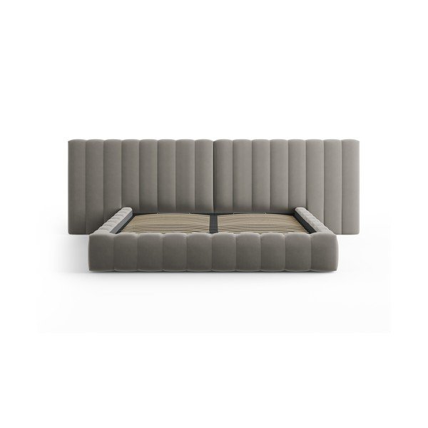Letto matrimoniale imbottito grigio con contenitore e griglia 200x200 cm Gina - Milo Casa-image-2