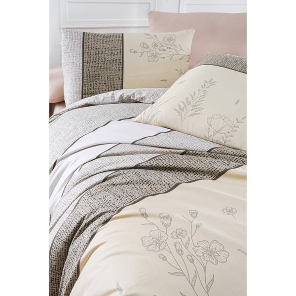 Biancheria da letto singola in cotone beige Renforcé 140x200 cm Pine - Mijolnir-image-1