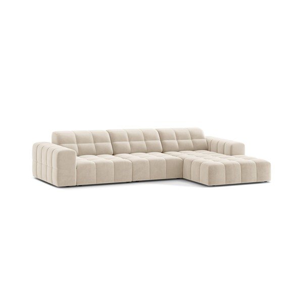 Divano angolare color crema (con penisola a destra/con chaise lounge) con rivestimento in velluto Chicago – Cosmopolitan Design-image-1
