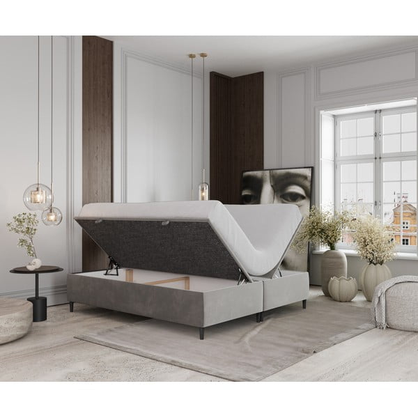 Letto matrimoniale imbottito grigio chiaro con contenitore 180x200 cm Tate - Maison de Rêve-image-2