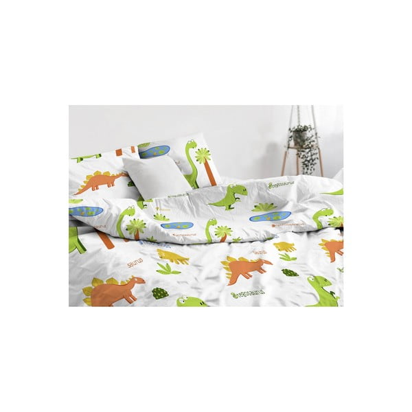 Set copripiumino e federa da bambini bianco per letto singolo 140x200 cm Dinolar – Mijolnir-image-3