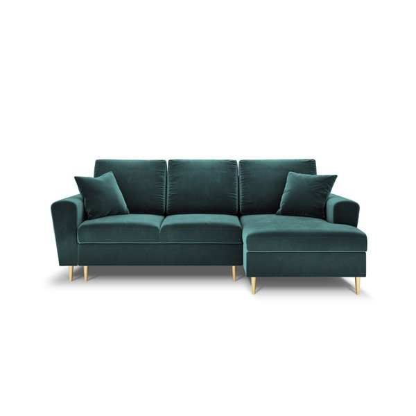 Divano angolare color petrolio allungabile e con contenitore (con penisola a destra/con chaise lounge) con rivestimento in velluto Kyoto – Cosmopolitan Design