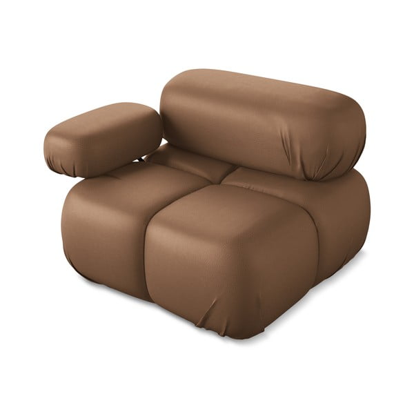 Parte divano componibile marrone (con penisola a sinistra) con rivestimento in finta pelle Lokua – Makamii-image-3