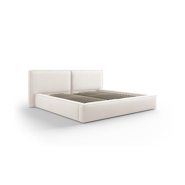 Letto matrimoniale imbottito beige con contenitore e griglia 200x200 cm Arendal - Cosmopolitan Design