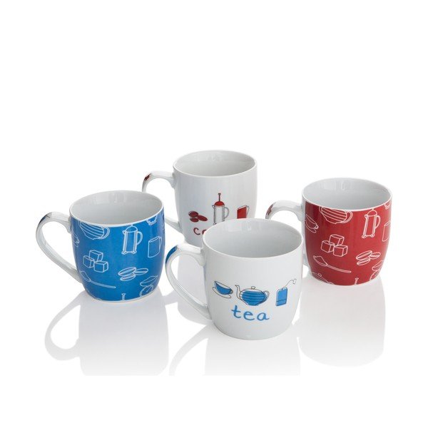 Sada 4 porcelánových hrnků Kitsch