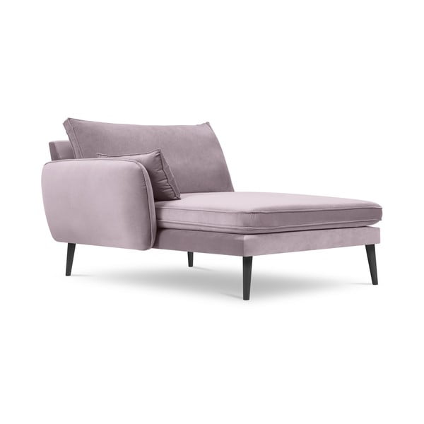 Poltrona lounge in velluto rosa chiaro con gambe nere, angolo sinistro Lento - Kooko Home