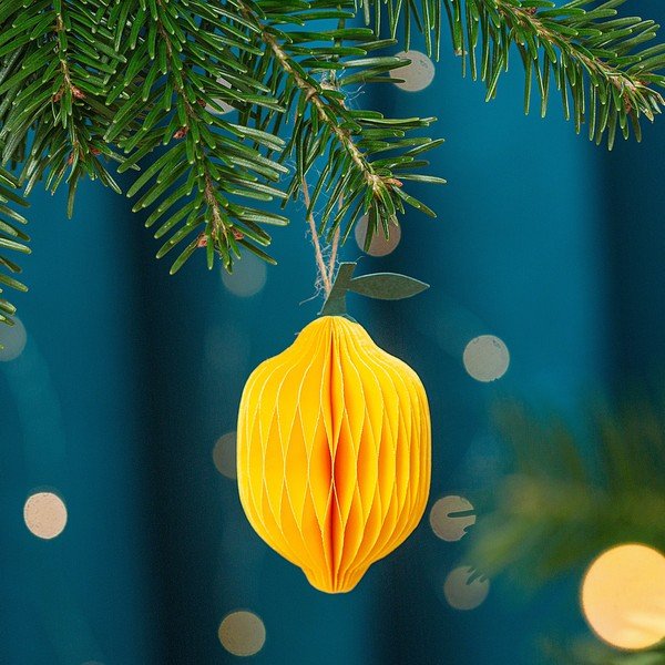 Decorazione per albero di natale in carta fatta a mano ø 6 cm Lemon Honeycomb – Sass & Belle-image-1