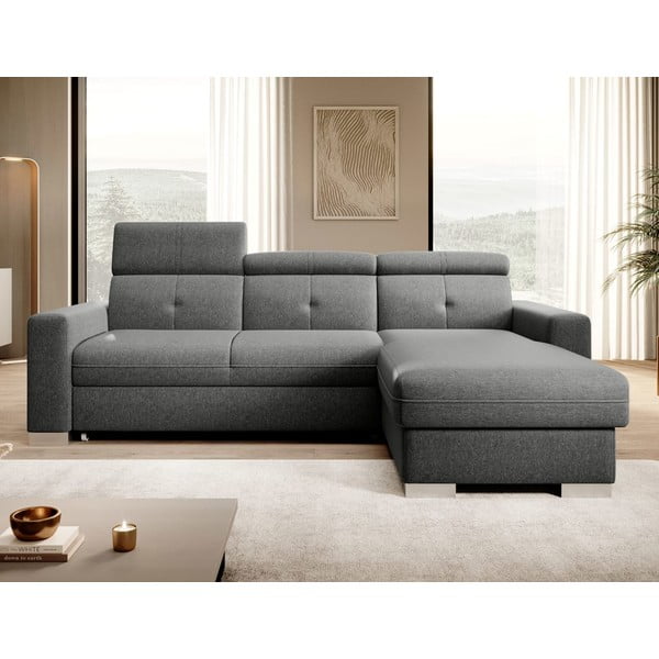 Divano angolare grigio allungabile/con contenitore (con penisola a destra/con chaise lounge) Fresia – ELTAP-image-1