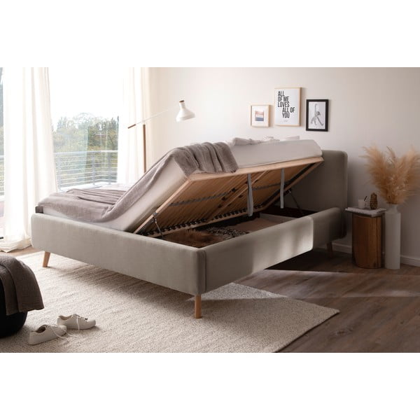 Letto matrimoniale imbottito grigio tortora con contenitore con rete inclusa 180x200 cm Mattis – Meise Möbel-image-4